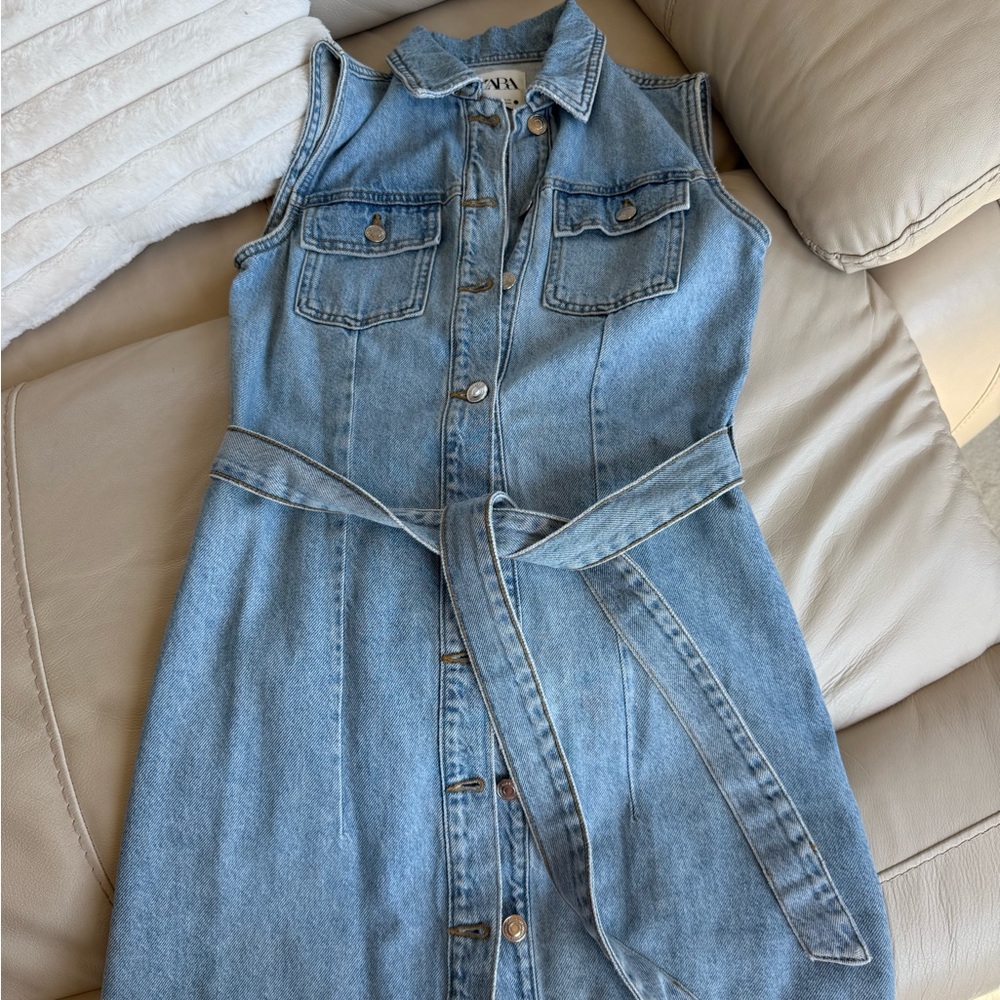 Zara Light Blue Denim Button-Through Dress